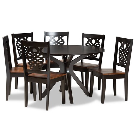 Baxton Studio Liese Modern Two-Tone Dark Brown and Walnut Brown Finished Wood 7-PC Dining Set 178-11384-10894-Zoro